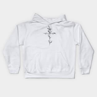 Twig Cross, A Simple Floral Black Cross Kids Hoodie